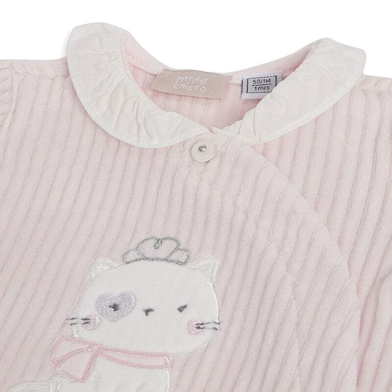 Girls Light Pink Applique Front Opening Babysuit image number 2